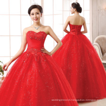 Red Bridal Gown Strapless Ball Gown Wedding Bridal Dress Appliqued Lace Shinny Sequins Tulle Red Wedding Dress Bridal Gown